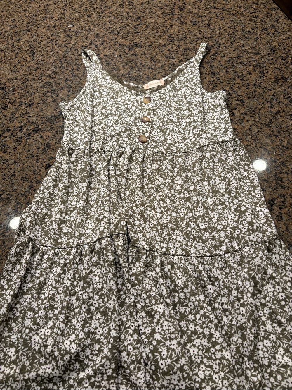 Altar'd State Olive Green and White Floral Tiered Sundress